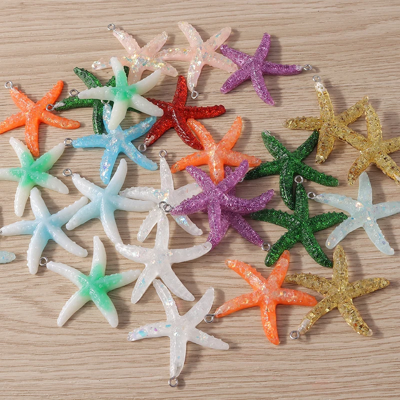 Tusember 10 Stück süße Sommer-Strand-Harz-bunte Seestern-Charms für Schmuckherstellung, Ohrringe, Halsketten, Armbänder, DIY-Handwerk – Detail 1