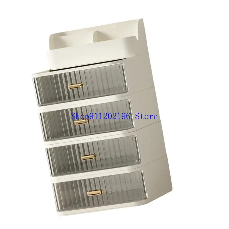 P82A Stackable Desk Cosmetic Organiser Multi Compartment Plastic Storage Case with Drawer For Bedroom Vanity Countertop