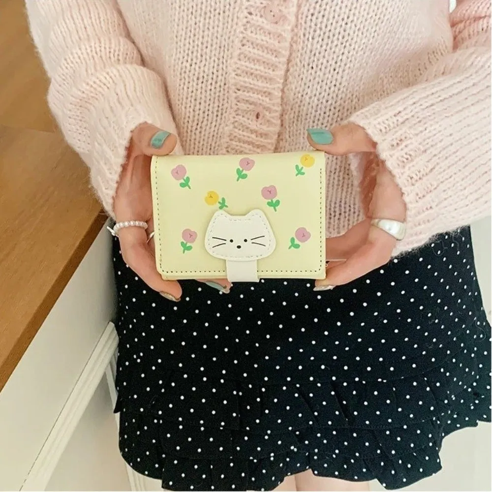 Portable Tulip Women Wallet Multi-Color PU Leather Coin Purse Multi-slot Tri-Fold Card Holder Students