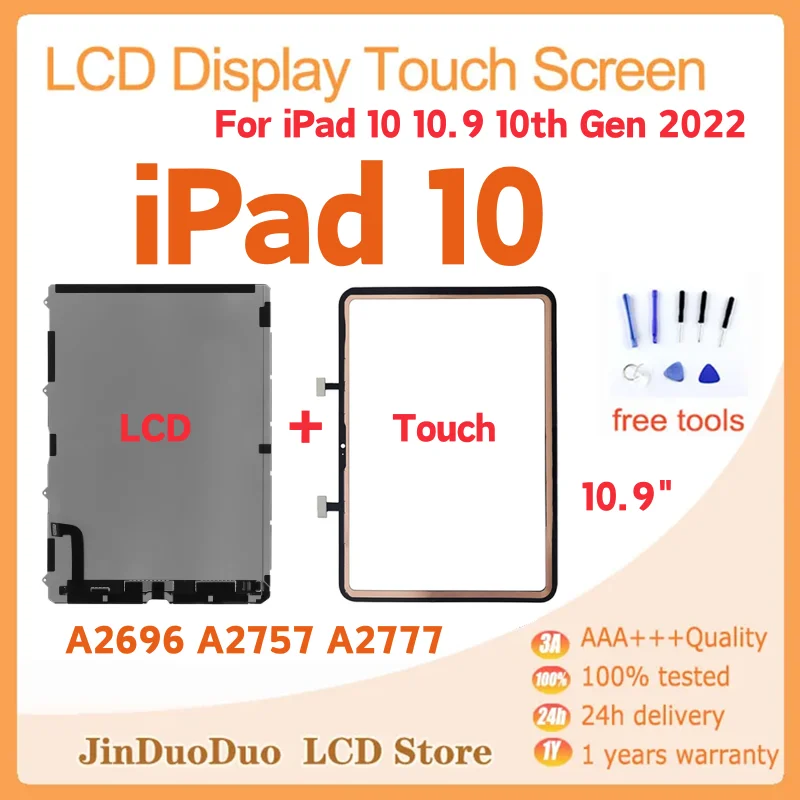 10.9” AMOLED For iPad 10 10.9 10th Gen 2022 LCD Display Touch Screen Digitizer Panel Glass A2696 A2757 A2777 LCD Replacement