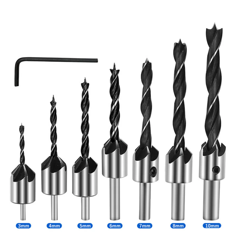 7 قطعة ثلاثة وأشار النجارة كونتربور الحفر النجارة مجموعة لقمة مثقاب 3-10 مللي متر الشطب مثقاب الخشب ثقب التوسيع أدوات كهربائية