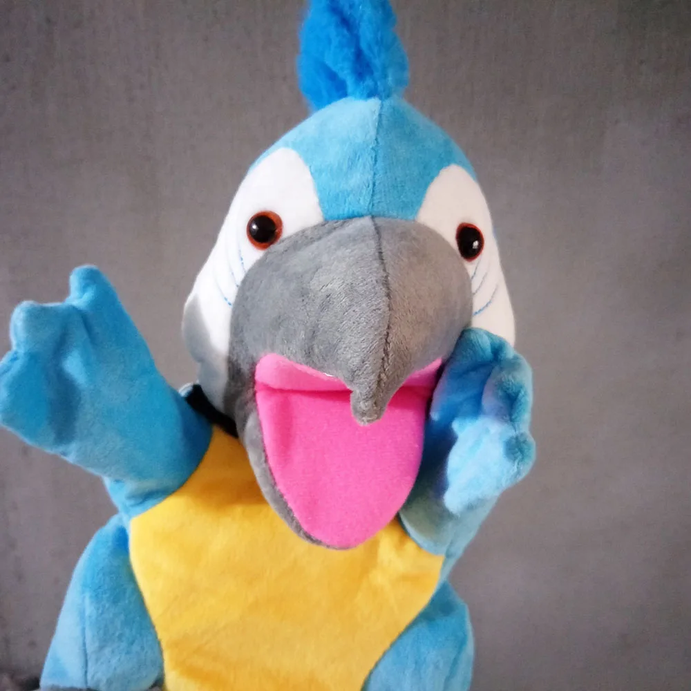 Marionnette à main de dessin animé, jouet en peluche, perroquet bleu, oiseau