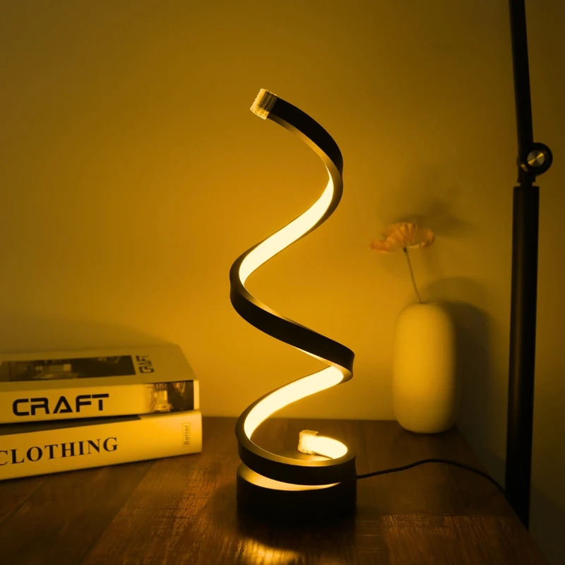 Modern minimalist spiral desk lamp, wire controlled three color LED ambient light, suitable for bars, cafes, bedrooms, and rooms