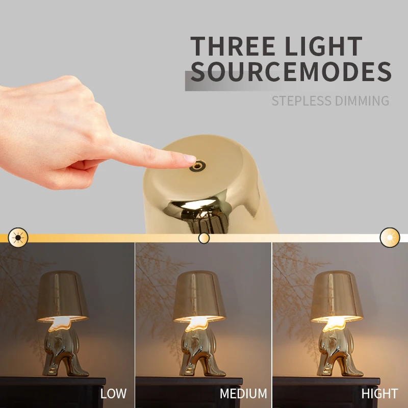 Imagem -03 - Little Golden Man Led Table Lamp Usb Minimalista Bedroom Bedside Table Light Personalidade Nórdica Design de Luxo Decoração do Quarto