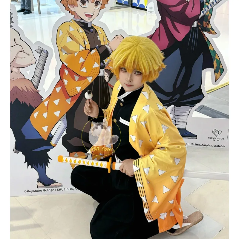 Agatsuma Zenitsu Costume Cosplay  Demon Moordenaar Cosplay Agatsuma Zenitsu Wig Uniform Anime Halloween Clothes for Comic Con - view 4