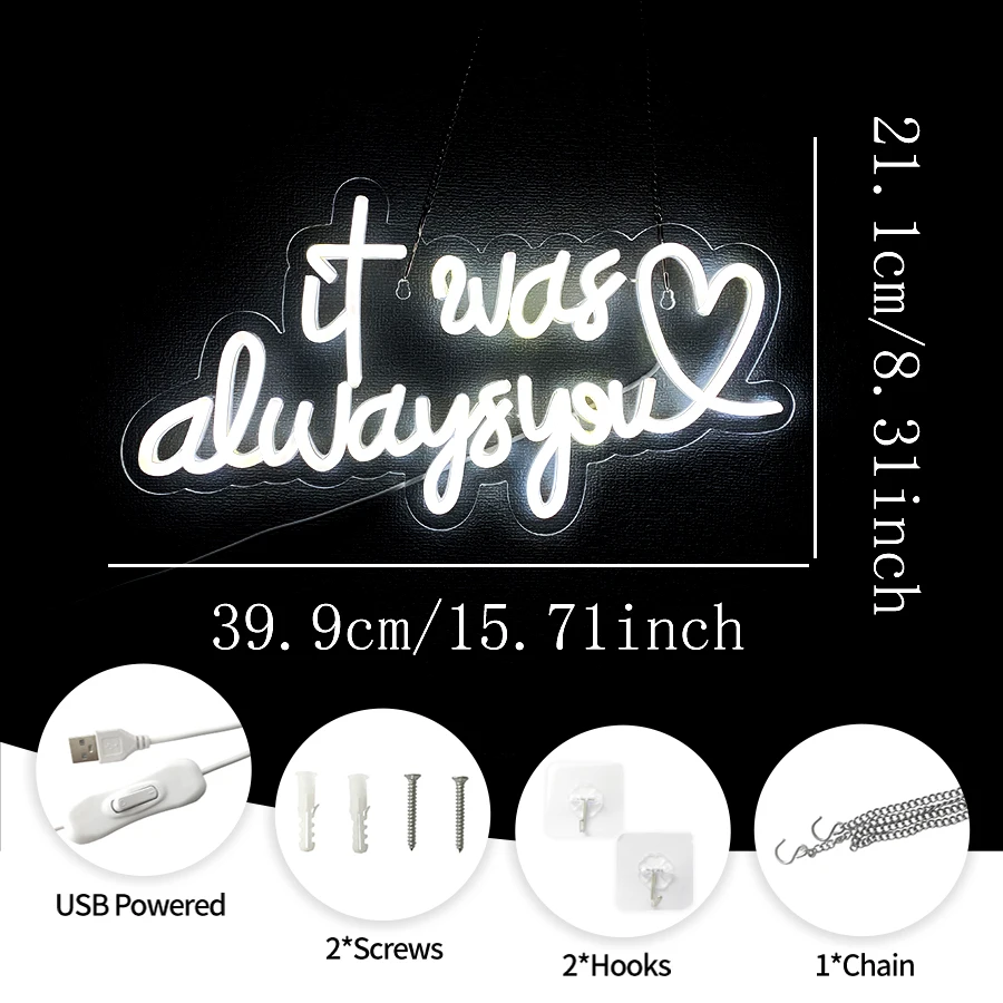 It Was Always You Neon Sign, Romantic Led Wall Lamp Wedding Proposal Icon, Used For Bedroom, Birthday Party, Anniversary Decor.