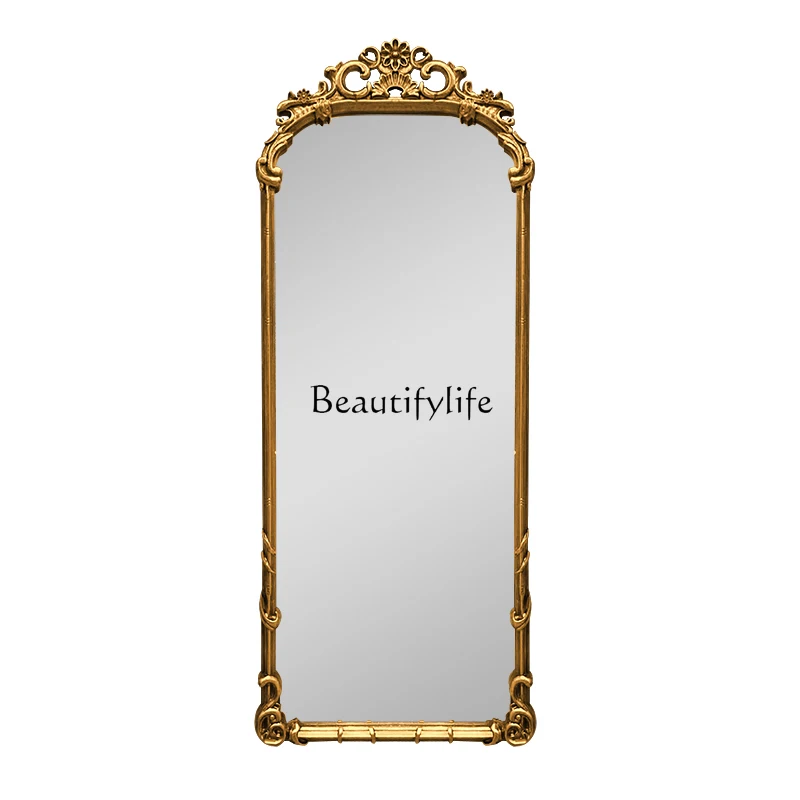 

*American medieval style floor-to-ceiling full-body mirror bedroom wall-mounted carved retro full-length mirror