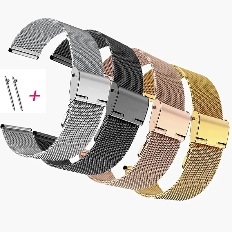 Universal Milanese Loop Strap 18mm 20mm 22mm Silber Metall Edelstahl Quick Release Ersatz Smart Watch Band Armband