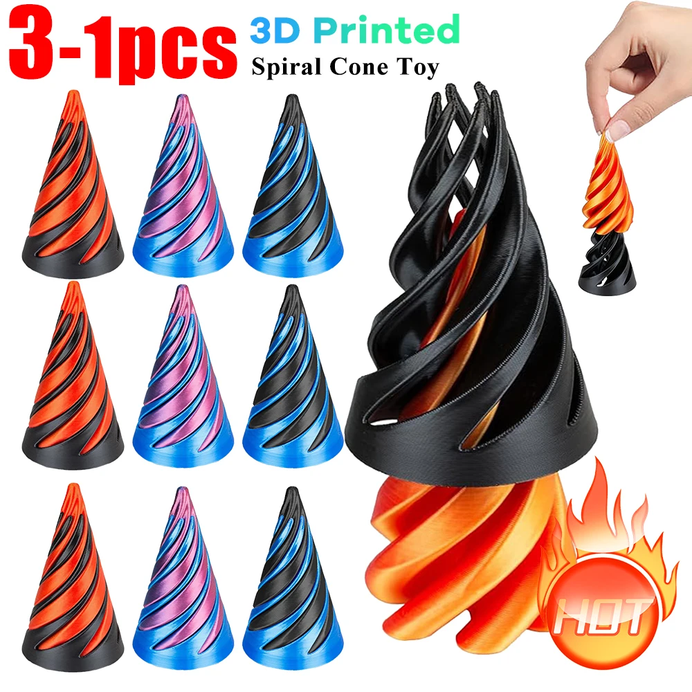 3-1pc 3D Printed Spiral Cone Toy Impossible Pyramid Passthrough Sculpture Pass Through Pyramid Fidget Anti Stress Toy for Kids A