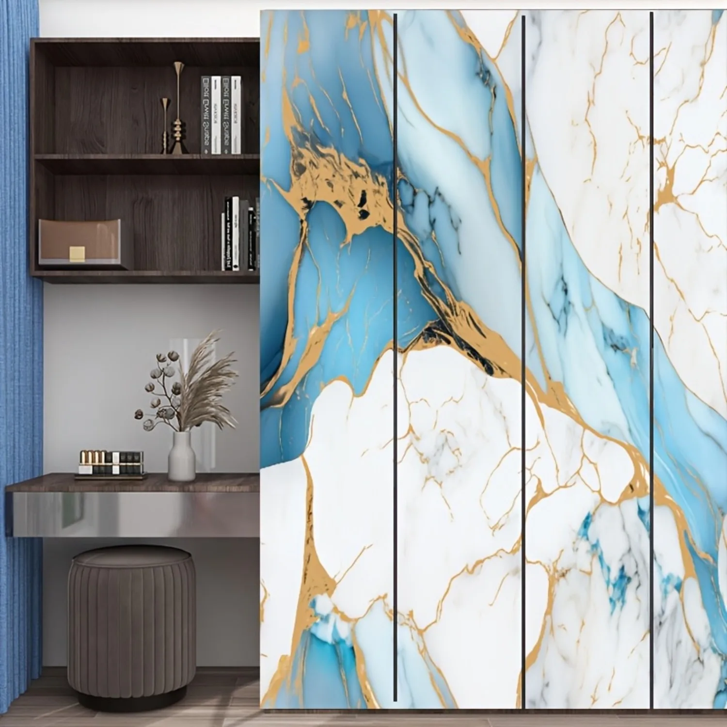 ورق جدران قابل للتقشير واللصق من الرخام الأزرق المقاوم للماء من الفينيل لأسطح المطبخ وجدران الحمام وديكور غرفة المعيشة