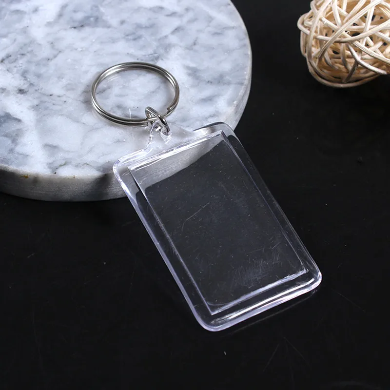 100Pcs Rectangle Transparant Blank Acryl Insert Foto Fotolijst Sleutelring DIY Blank Key Chains