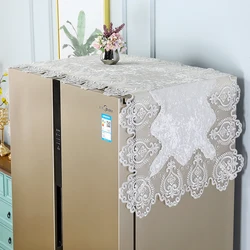 Refrigerator Cover White Table Cloth Golden Velvet Luxury Embroidered Table Cover Dust Cover Microwave Oven Decoration Towel