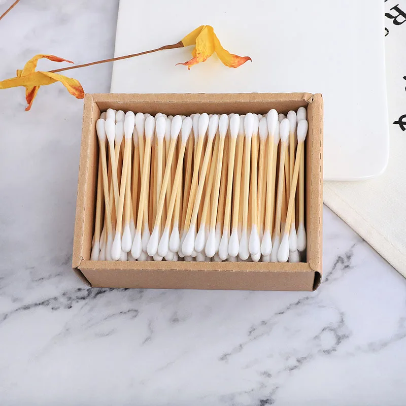 200PCS/Box Double Head Cotton Swab Bamboo Sticks Cotton Swab Disposable Buds Cotton For Beauty Makeup Nose Ears Cleaning