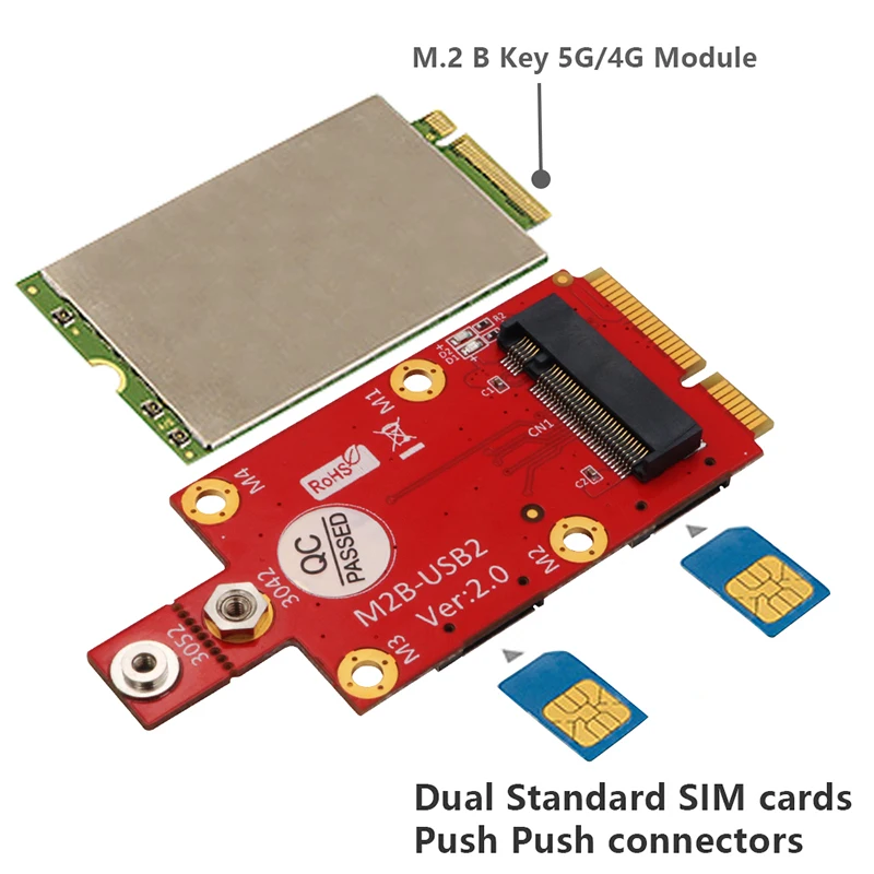 NEW M2 to Mini PCIE Converter Riser with Dual NANO SIM Card Slot M.2 Key B to Mini PCI-E Adapter Supports 3G/4G/5G Module for PC