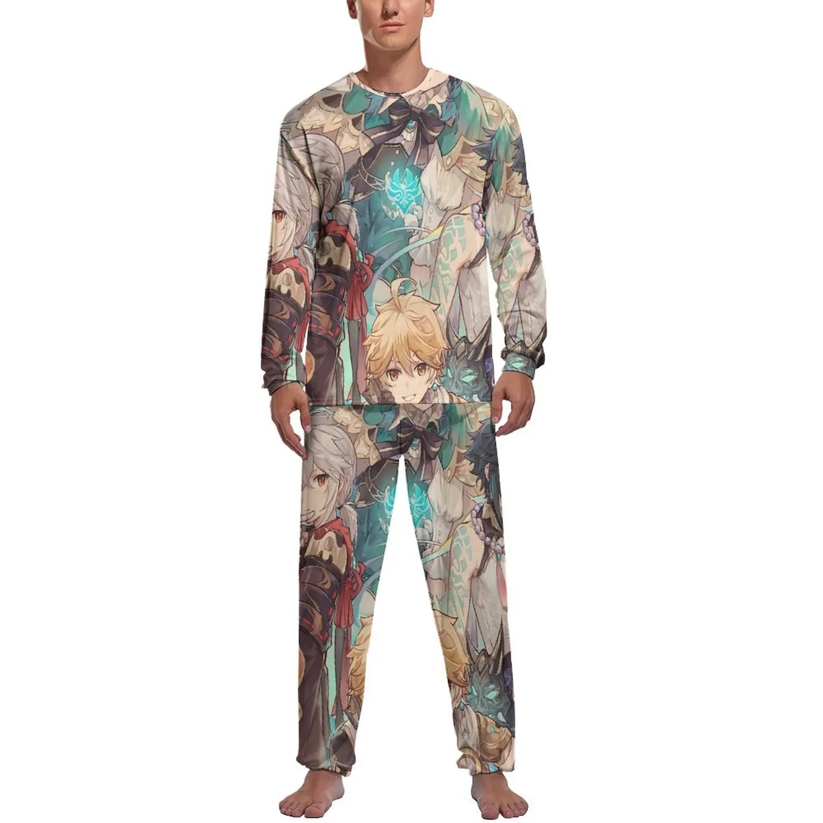 

Genshin Impact Pajamas Men Kazuha Print Cute Sleepwear Spring Long-Sleeve 2 Pieces Casual Custom Pajama Sets