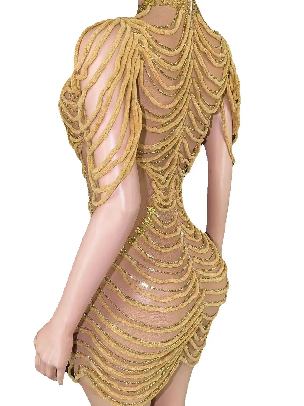 

ZD classic Gold bride engagement banquet toast dress adult model catwalk fashion dress cocktail party short dress