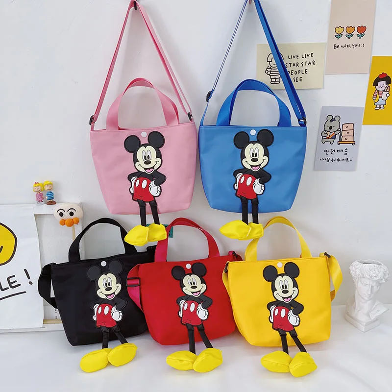 Disney Canvas Bag One Shoulder Messenger Bag Toddler Girls Boys Casual Mickey Mouse Shopping Bags Solid All-match Cute Handbag