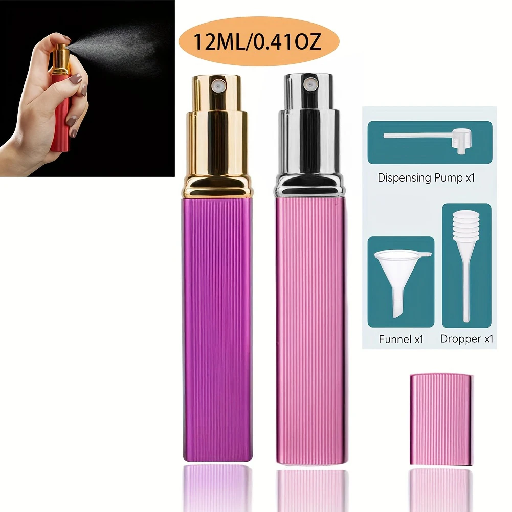 2-Piece Set, 12ml Refillable Perfume Spray Bottle, Toner and Skin Toner Container - Empty Bottle Refill and Dispensing Bottle