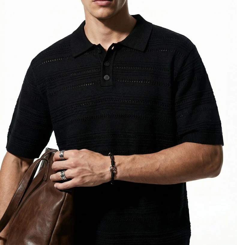 Knitted Short-sleeved Polo Shirt 2026 Summer New Retro Old Money Style Casual T-shirt