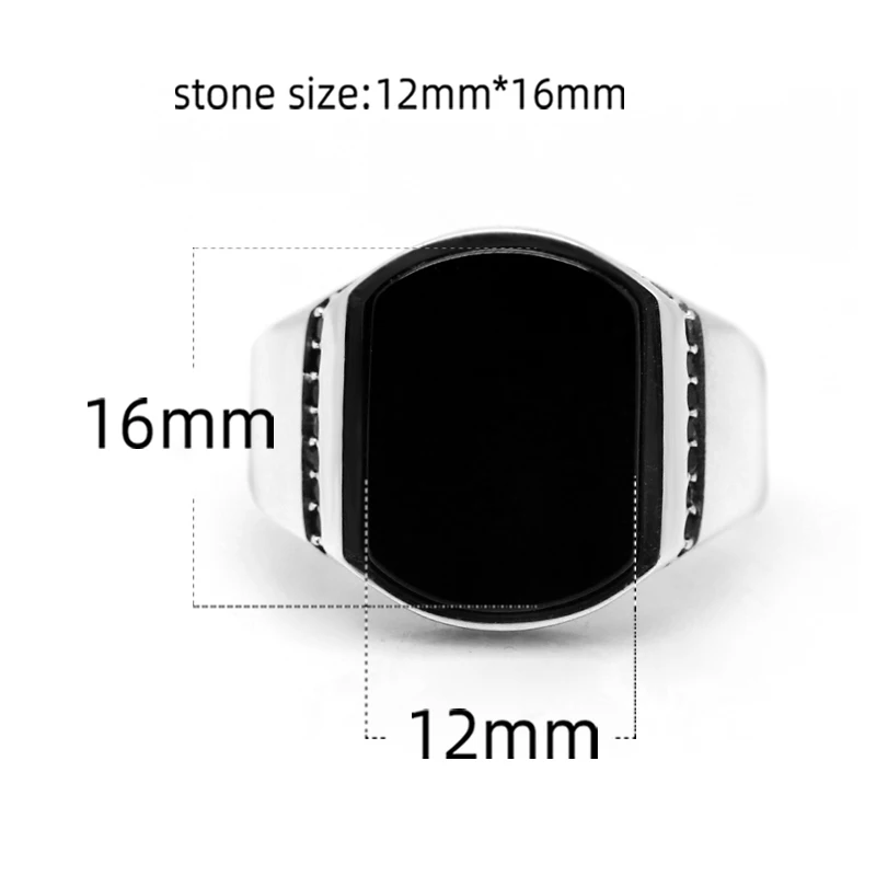 مضمونة 925 خاتم فضة Türkiye خاتم الرجال مربع أسود الحجر الطبيعي تصميم بسيط هدية العقيق النساء الدائري #6