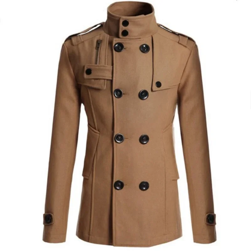 

Mens Double Breasted Cotton Coat New Wool Blend Solid Color Casual Business Fashion Slim Trench Coat Jacket Mens Clothing