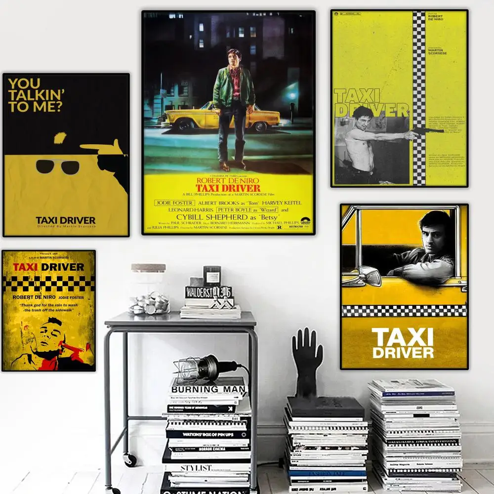 T-Taxi Driver Movie Poster Stickers Mural Painting Self-Adhesive Wall Decals for Bedroom Living Room Home HD Decor Gift