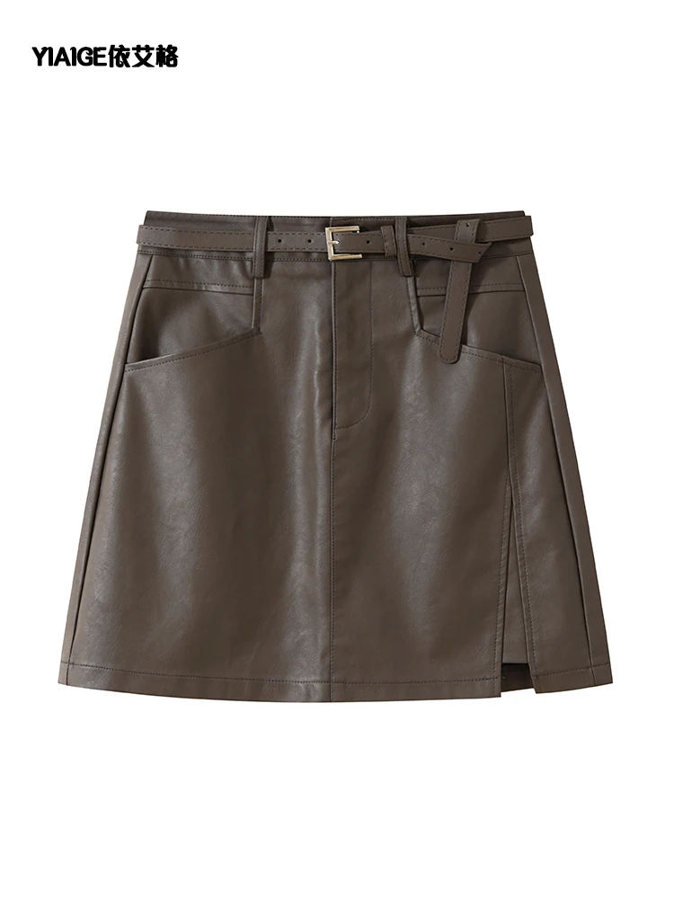 

Women's Y2k A-line Brown Pu Skirt Elegant Harajuku Mini Shorts Skirts 90s Aesthetic Vintage Bow Skirt 2000s Cutecore Clothes