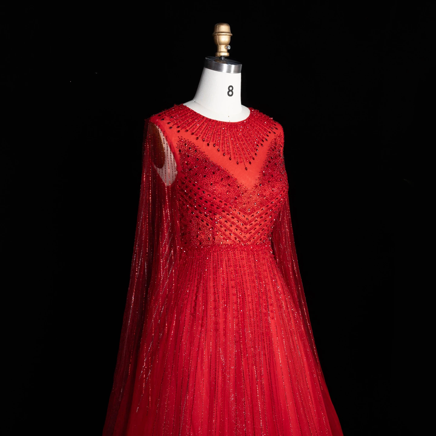 Sharon Said Luxuriöse Dubai Perlen-Kristall-Tüll-Abendkleider Elegante Cape-Ärmel Formelle Ballkleider SS054 Maßanfertigung – Detail 35