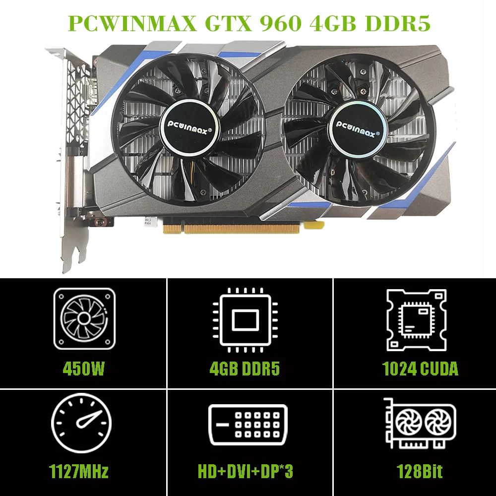 PCWINMAX GTX 960 Graphic Card 4GB DDR5 128BIT Original Gaming Video Card GTX960 for Gaming Desktop PC