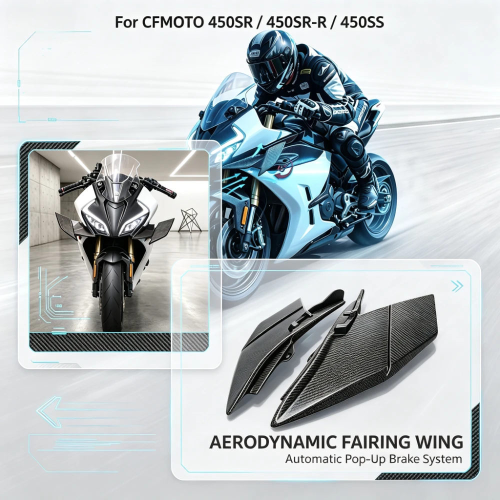 Kit de Alerones Aerodinámicos de Fibra de Carbono con Activación Automática por Freno para CFMOTO 450SR 450SS, Piezas de Competición para Motos Deportivas