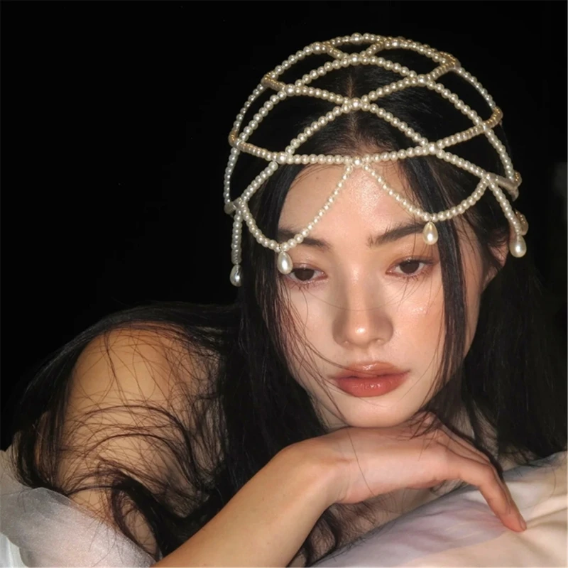 new fashion chic women white handmade pearl weave hat