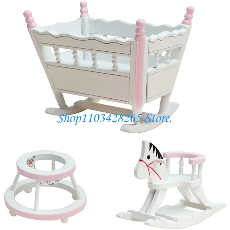 

Детская деревянная мебель для ролевых игр, 3 шт., миниатюрный спальный набор для 1/12 кукольных домиков, креативная забавная