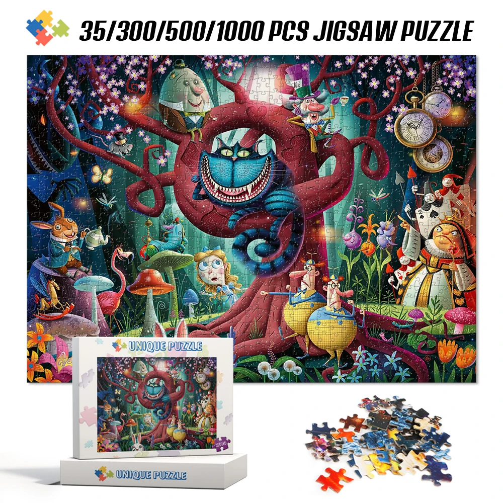 

Толстые Мультяшные Пазлы Disney, 35/300/500/1000 шт., пазлы для взрослых, «Алиса в стране чудес», аниме детские игрушки-пазлы