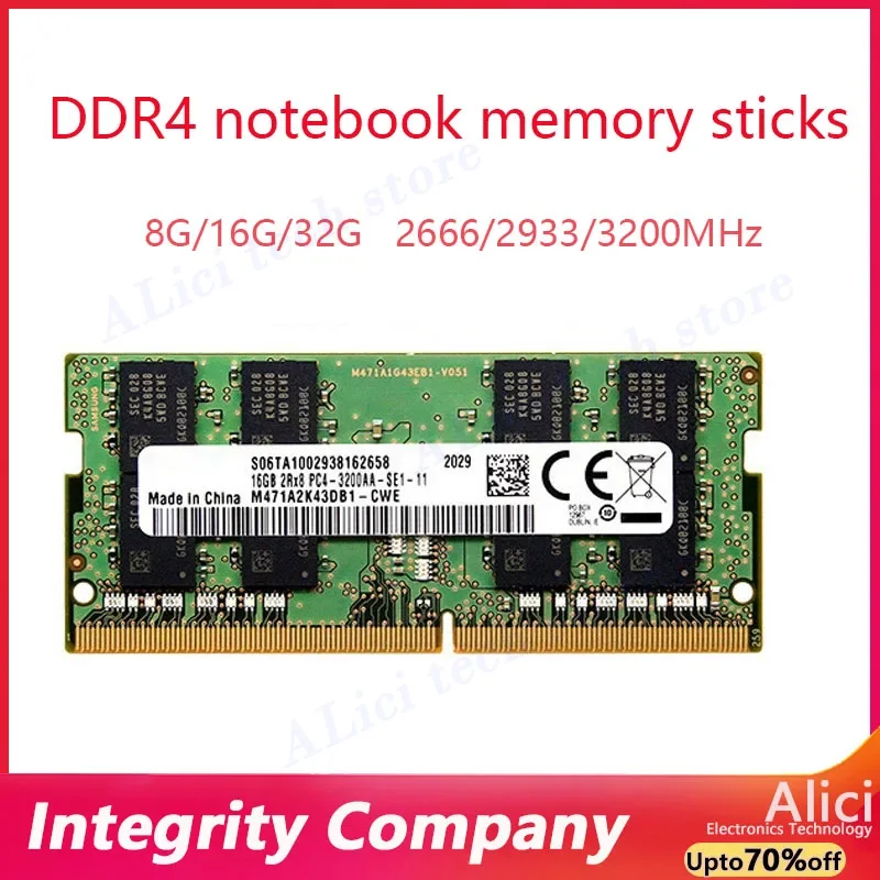 FOR Samsung notebook memory sticks DDR4  8GB 16GB 32GB 2666 2933 3200Mhz  Laptop Memory Ram PC4 1.2V 260Pin SODIMM