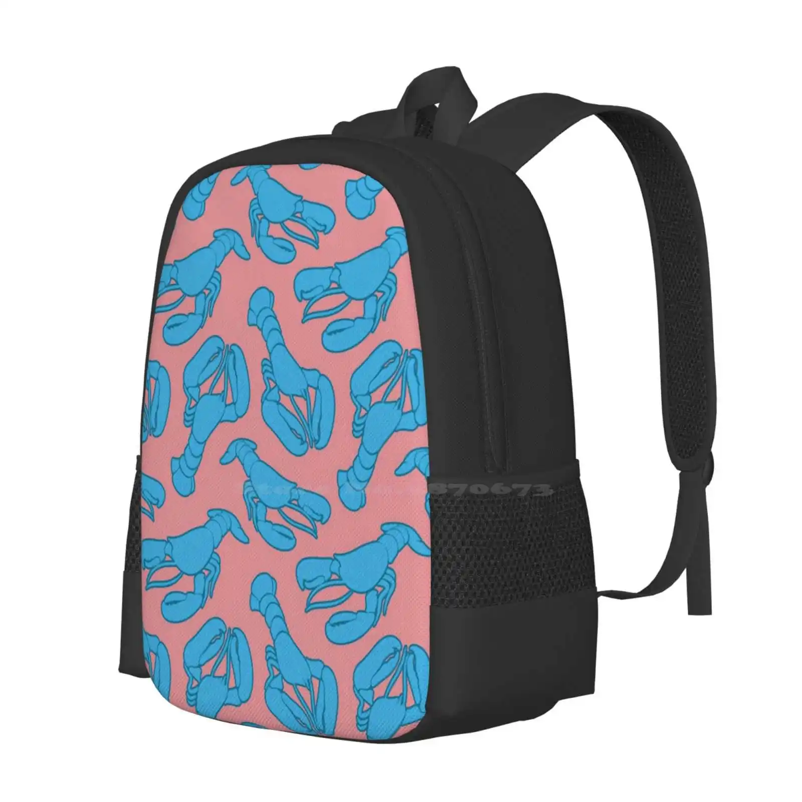 Blue Lobsters On Dusty Pink. School Bags For Teenage Girls Laptop Travel Bags Lobster Dusty Pink Pattern Seafood Ocean Spring