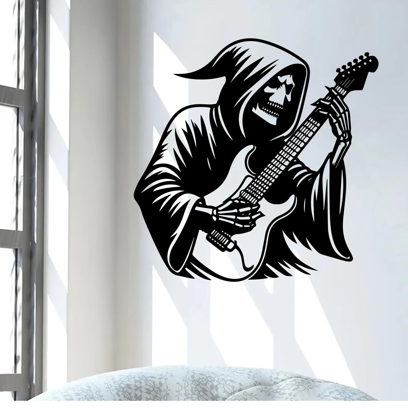 Reaper Guitar Iron Wall Art Rustproof Rock Music Mural Indoor Outdoor Garage Garden Fence Hanging Decor