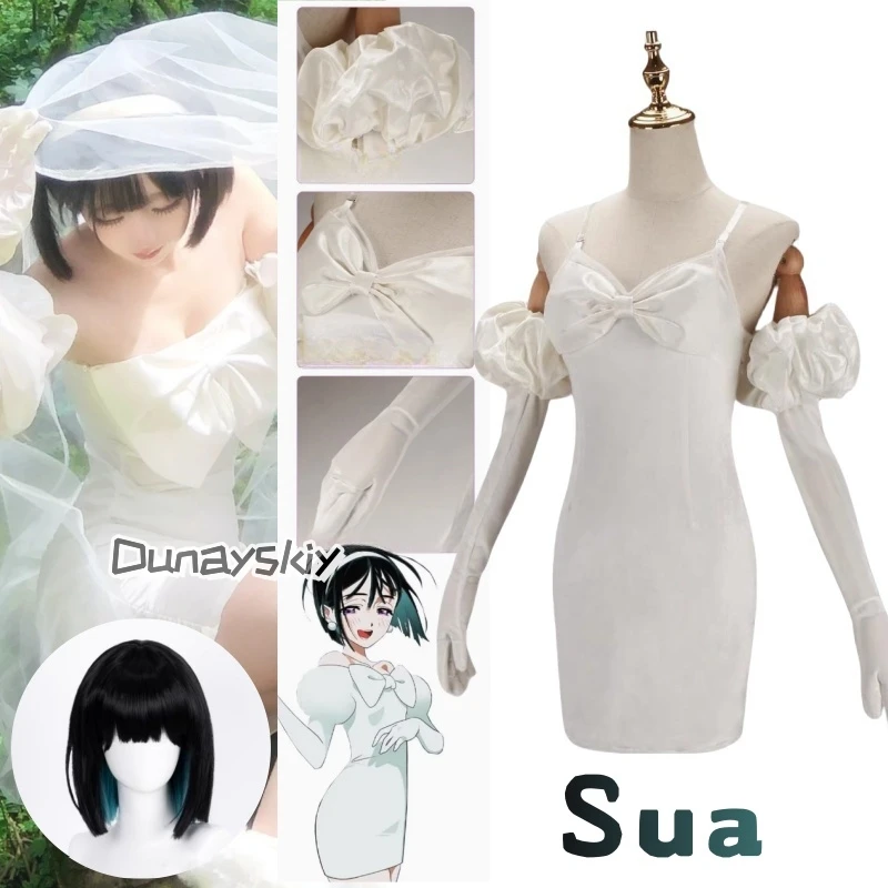 

Sua Cosplay Costume Anime Alien Stage Cosplay Costume Wig White Dress Full Short Black hair Sua Cosplay Clothing Wig