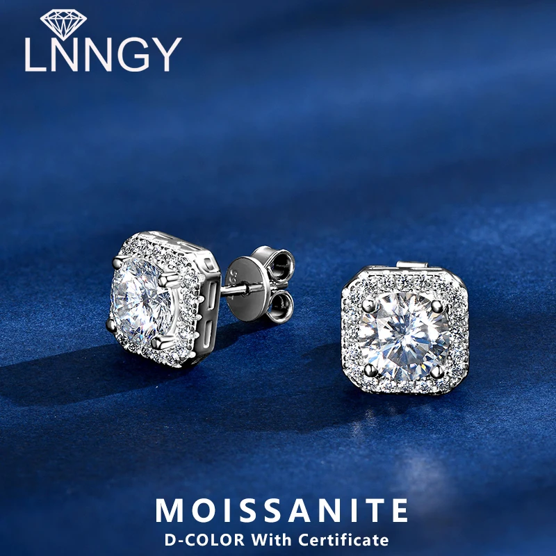 

Lnngy 5mm/6.5mm Moissanite Stud Earring Pendientes Plata 925 Sterling Silver Square Shape Stud Earrings For Women Daily Jewelry