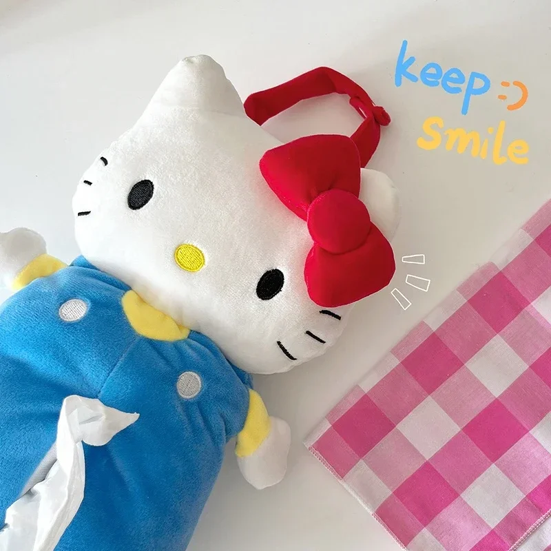 Kawaii Hello Kitty Tissue Box Anime Sanrio Pluche Pop Tissue Houder voor Auto Opknoping Opbergtas Keuken Kamer Decor Speelgoed Geschenken