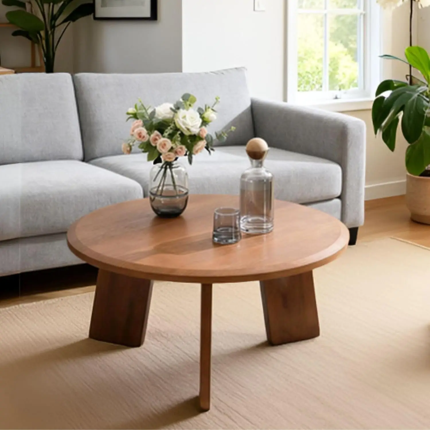 

Круглый кофейный столик 32 дюйма, большой столик из массива дерева в стиле французского кантри, приставной столик в стиле фермерского дома для семьи/офиса/гостиной, на заказ