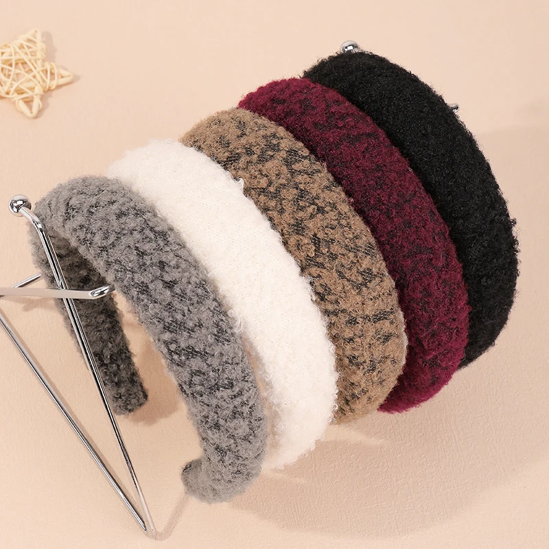 

1/5Pcs 3cm Faux Lambswool Hair Bands Sparse High Cranial Top For Fall Winter - Sponge Hair Bands For Daily Commuting Dating