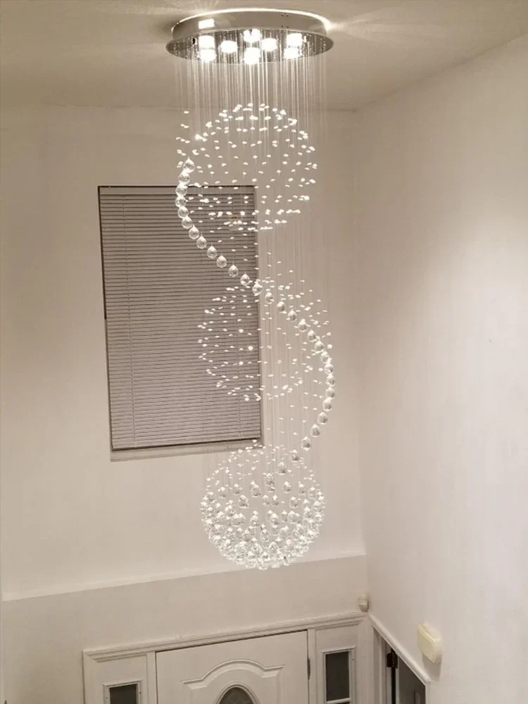 

Современная хрустальная люстра, спиральная три шара, капля дождя, вилла, зал, гостиная, длинная лестница, люстры, лофт, светильники