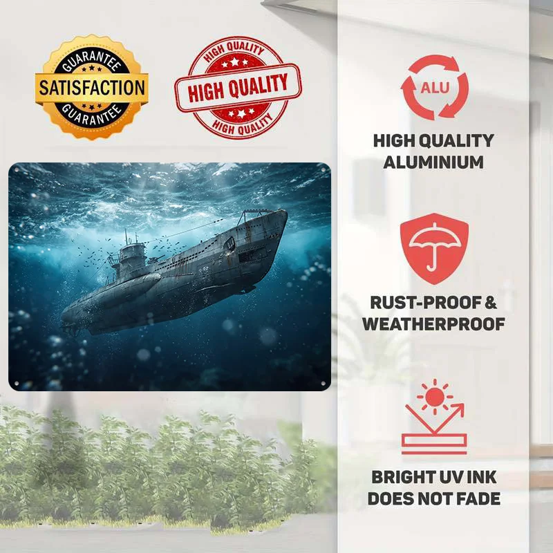 Submarine Underwater With Fish and Bubbles Metal Poster Perfect Gift for Fans Lovers Customized Wall Art Metal Sign for Decor