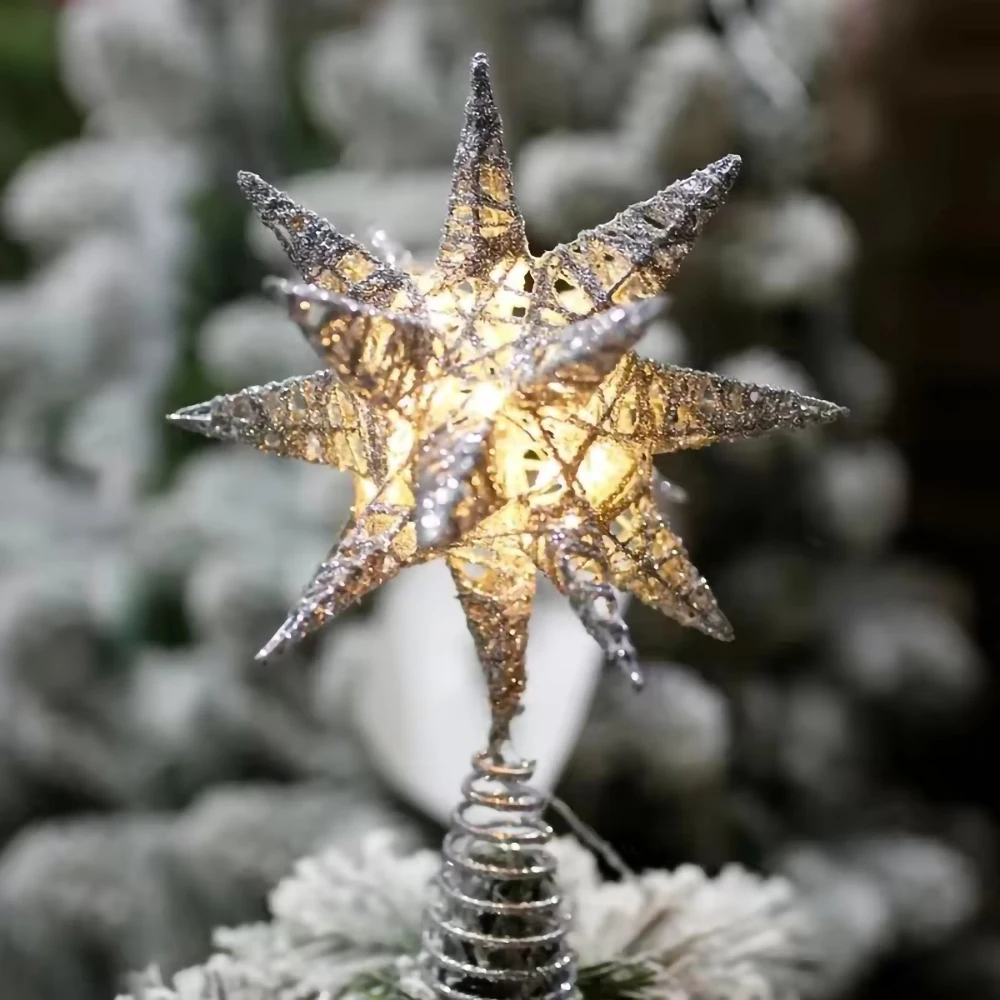 Christmas Tree Topper Star Gold Glitter Five-Pointed Star Pendant Xmas Tree Top Ornaments For Home Navidad 2025 New Year Decor