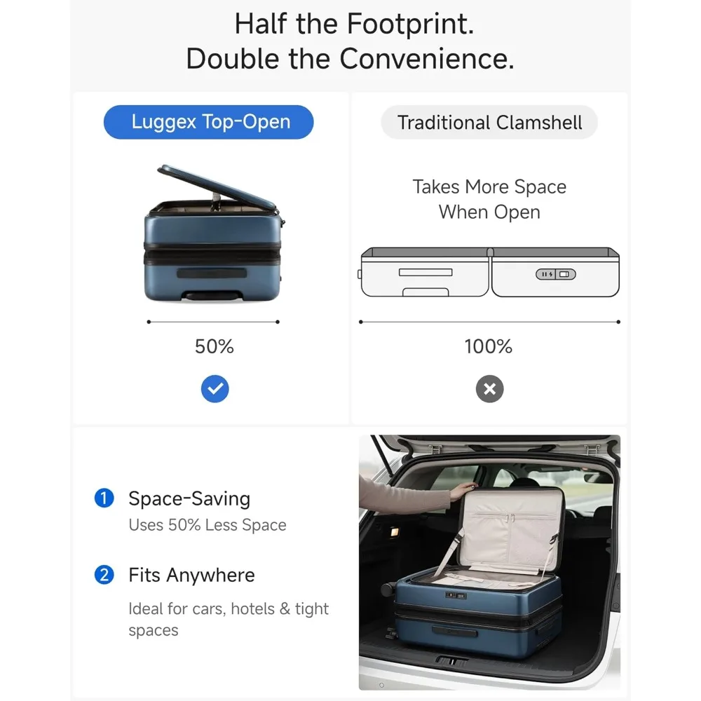 حقيبة صلبة قابلة للتوسيع بفتحة علوية بعجلات - سعة 24 بوصة، سعة 63 لترًا، أمتعة من البولي كربونات باللون الأسود