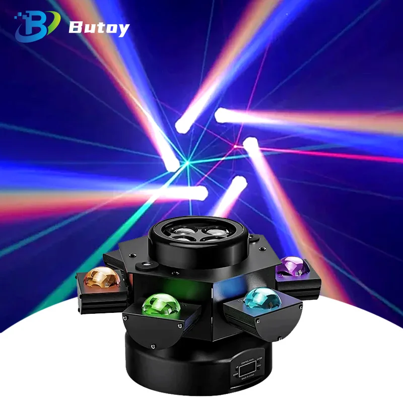 DJ Lights 6 Arm Bee Eyes LED Beam Moving Head Light Laser Effects DMX Stage Lighting for Disco Music Dance Party with RGBW 4in1