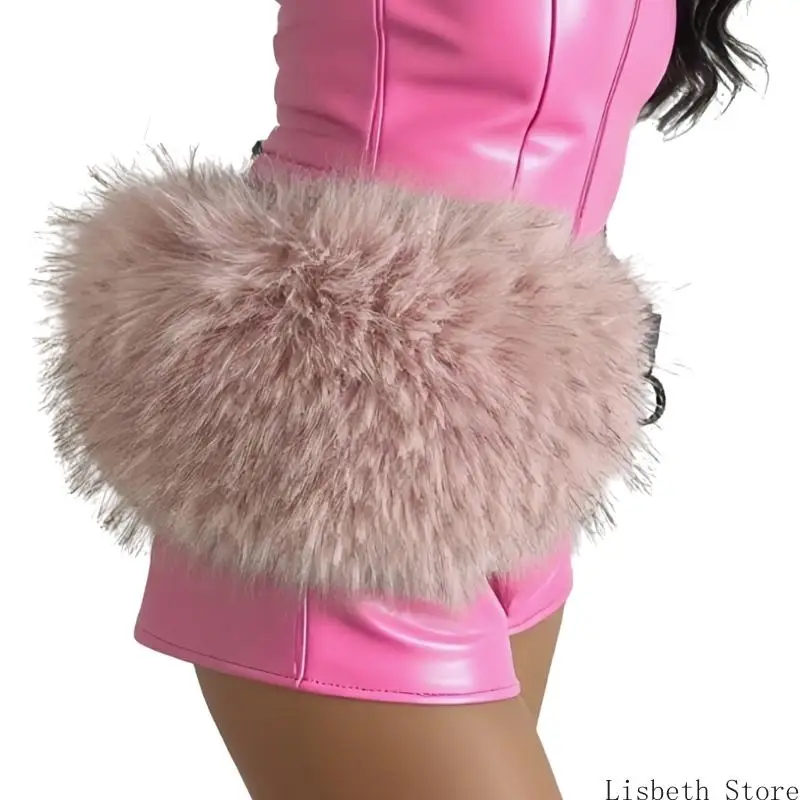 124AエレガントなフェイクファーズパッチワークPUウエストベルトウエストスタイリングアクセサリーチンチャーバンド