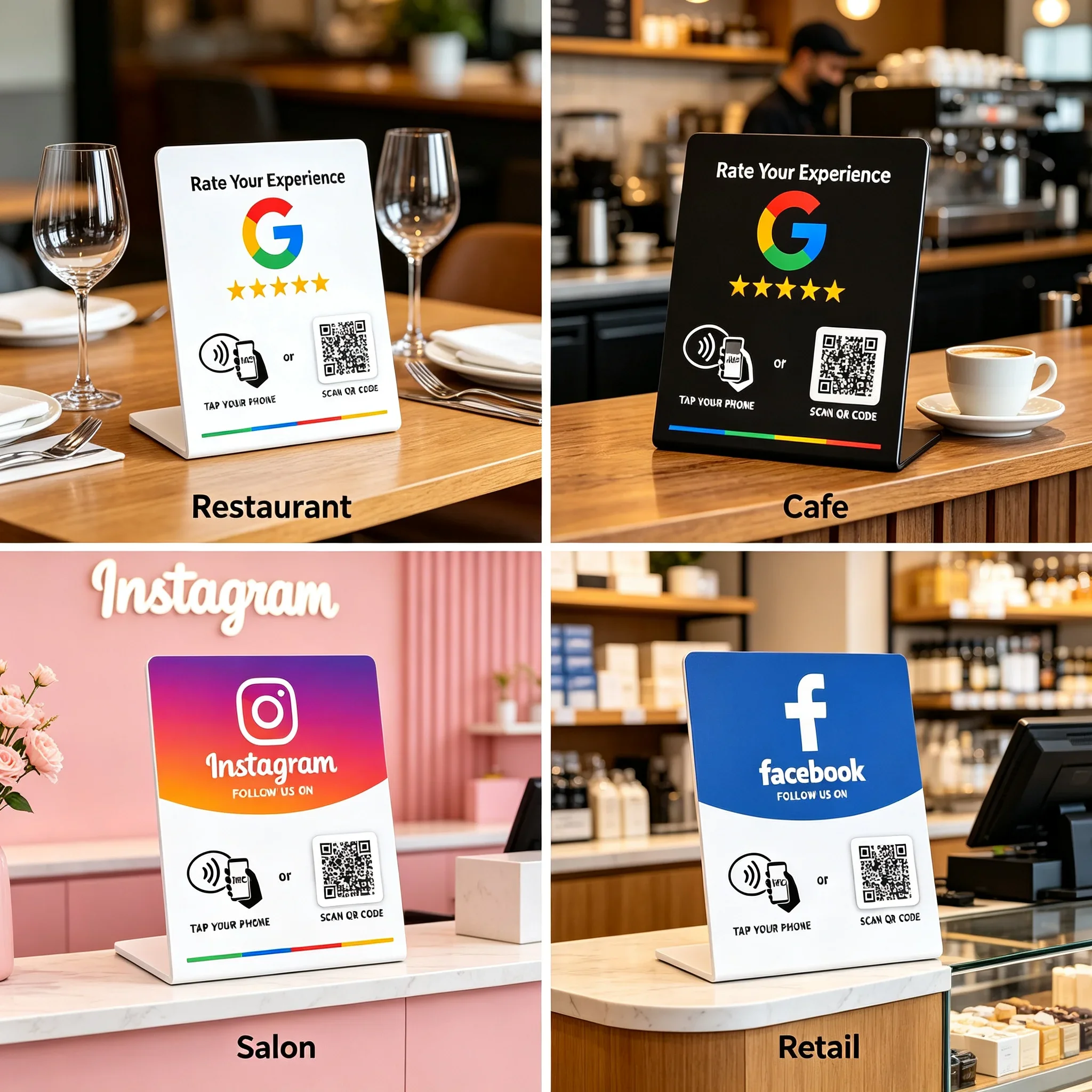 NTAG215 13.56MHz Programmable NFC Google Review Card Five Star Rating Social Media Marketing Tap to Review