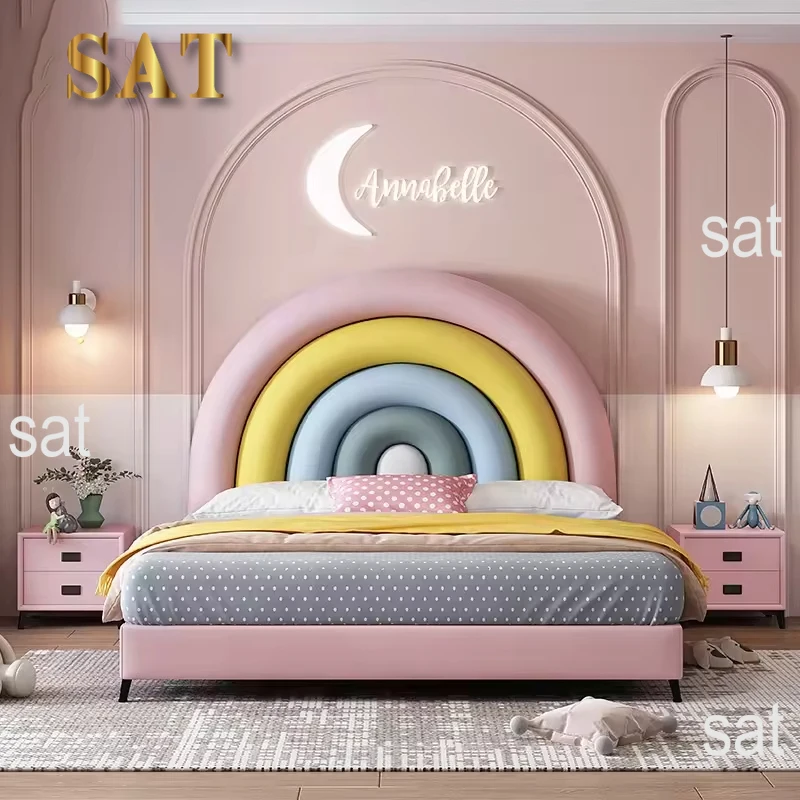 #For high quality kids bed creative luxury girl unique storage cute upholstered wooden furniture leather soft kids bed