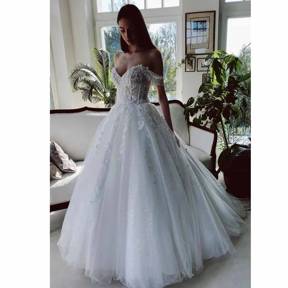 

KSDN Formal Occasion Wedding Dress Off the Shoulder Applique Organza Sweep Train Pretty Brida Elegant Women vestidos para mujer